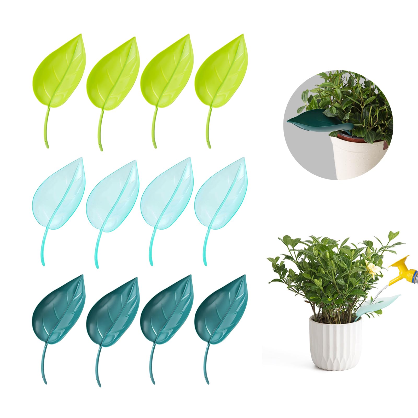Incauca 12 Pcs Plant Watering Leaf, 3 Color Leaflow Plant Pot Watering Funnel Devices, Creative House Flower Water Funnel, Drip Irrigation System For Indoor And Outdoor Potted Houseplants