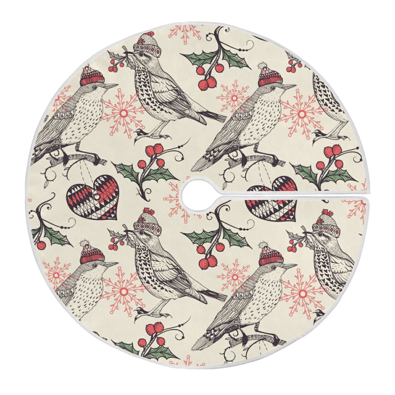 351 Christmas Tree Skirt 519 91Cm/36Inch Christmas Tree Skirt Christmas Tree Base Covers Xmas Tree Skirt For Home Winter New Year Christmas Birds Snowflakes - Holly Berries