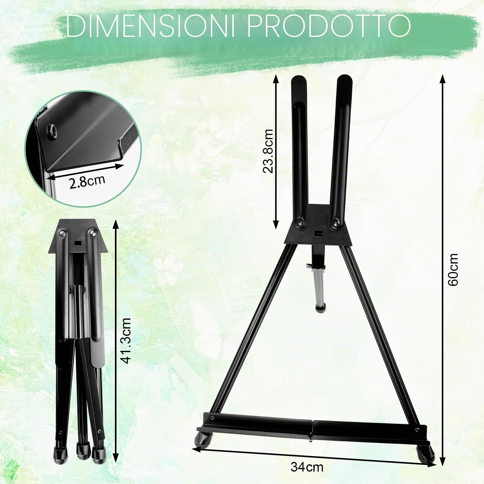Cavalletto Pittura, Cavalletto da Tavolo per Dipingere, Pieghevole Cavalletto Portatile, cavalletto da tavolo, Telescopico da Pavimento per Matrimoni, Poster, Interni, Esterni, Nero