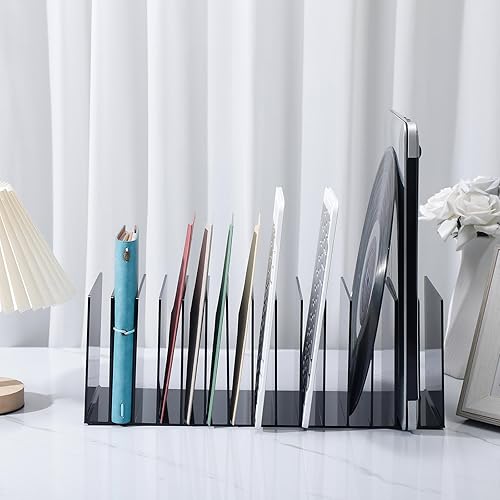 Miniatura 6 de Ctosree Organizador de archivos de acrílico para escritorio, soporte vertical para archivos, 15 compartimentos, clasificador de archivos de
