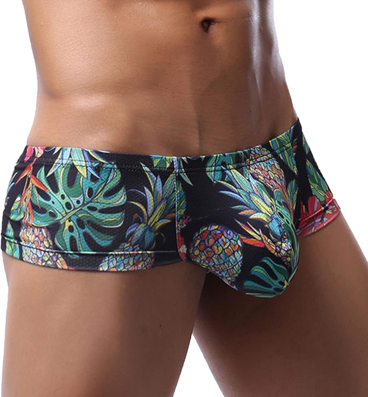 Sexy Printed Short Legs Boxer Briefs for Men, Low Rise Big Pouch Underwear, Mesh Breathable Undies Trunks