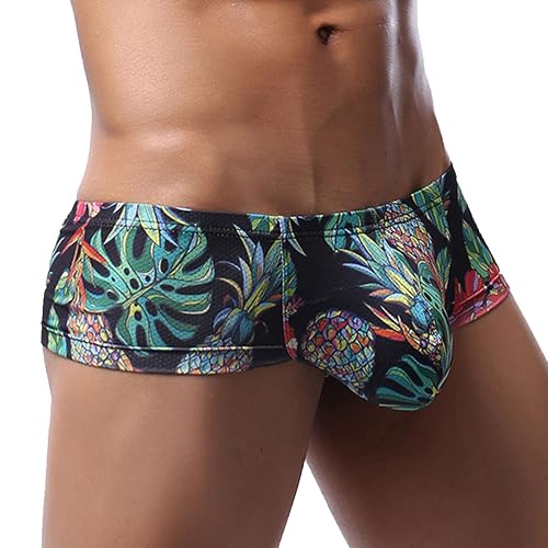 Sexy Printed Short Legs Boxer Briefs for Men, Low Rise Big Pouch Underwear, Mesh Breathable Undies Trunks - Large - Black#2