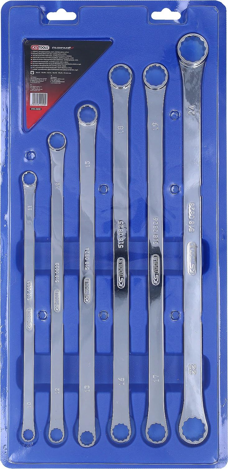 KS Tools 518.0800 CHROMEplus Zestaw podwójnych kluczy oczk,ekstra dlugich, 6-szt, 10x11-22x24mm