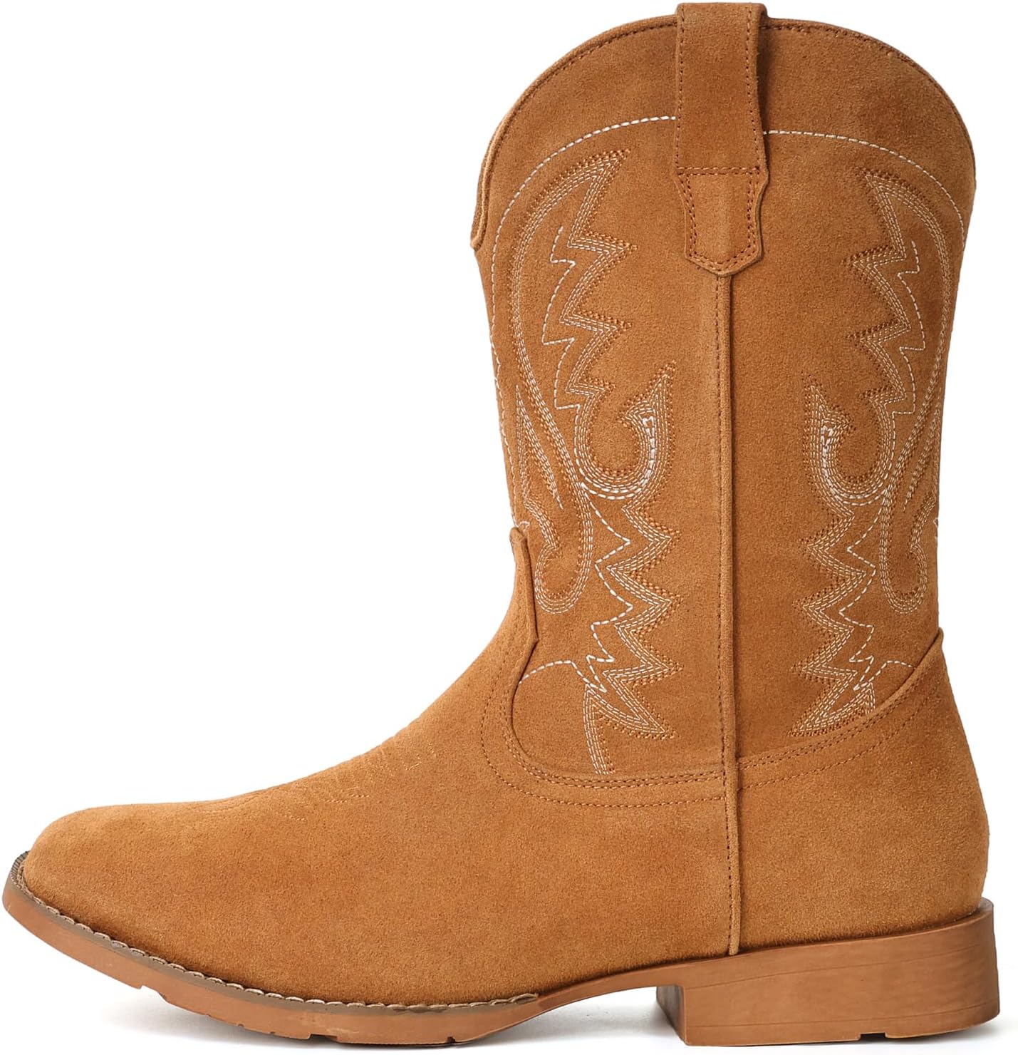 IUV Cowboy Boots For Men Suede Square Toe Western Boots Pull On Classic Embroidered Boot - Image 4