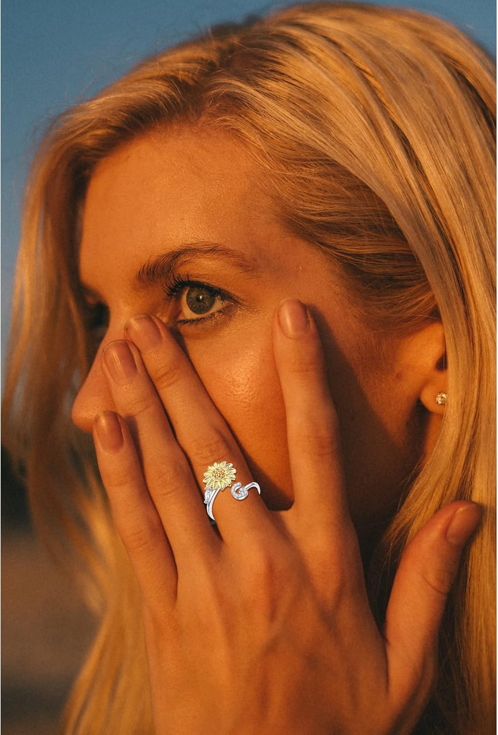 WFYOU Fidget Rings for Anxiety for Women Sunflower Initial Letter Spinner Open Adjustable Ring CZ Daisy Stress Relieving Rings Jewelry Gift for Women Valentine's Day You are My Sunshine Ring - Image 2