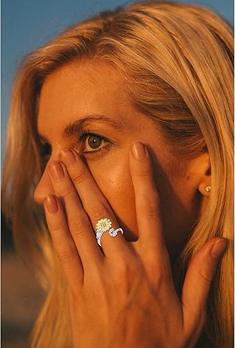 Miniatura 2 de Anillos antiestrés para aliviar la ansiedad Anillo giratorio de letra inicial de girasol, anillo abierto ajustable con diseño de circonita cúbica y