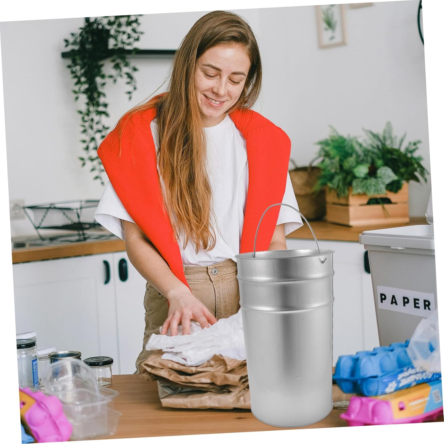 Outdoor Galvanized Trash Can Bucket Versatile Metal Garbage Container for Garden Kitchen and Use Easy to Clean and