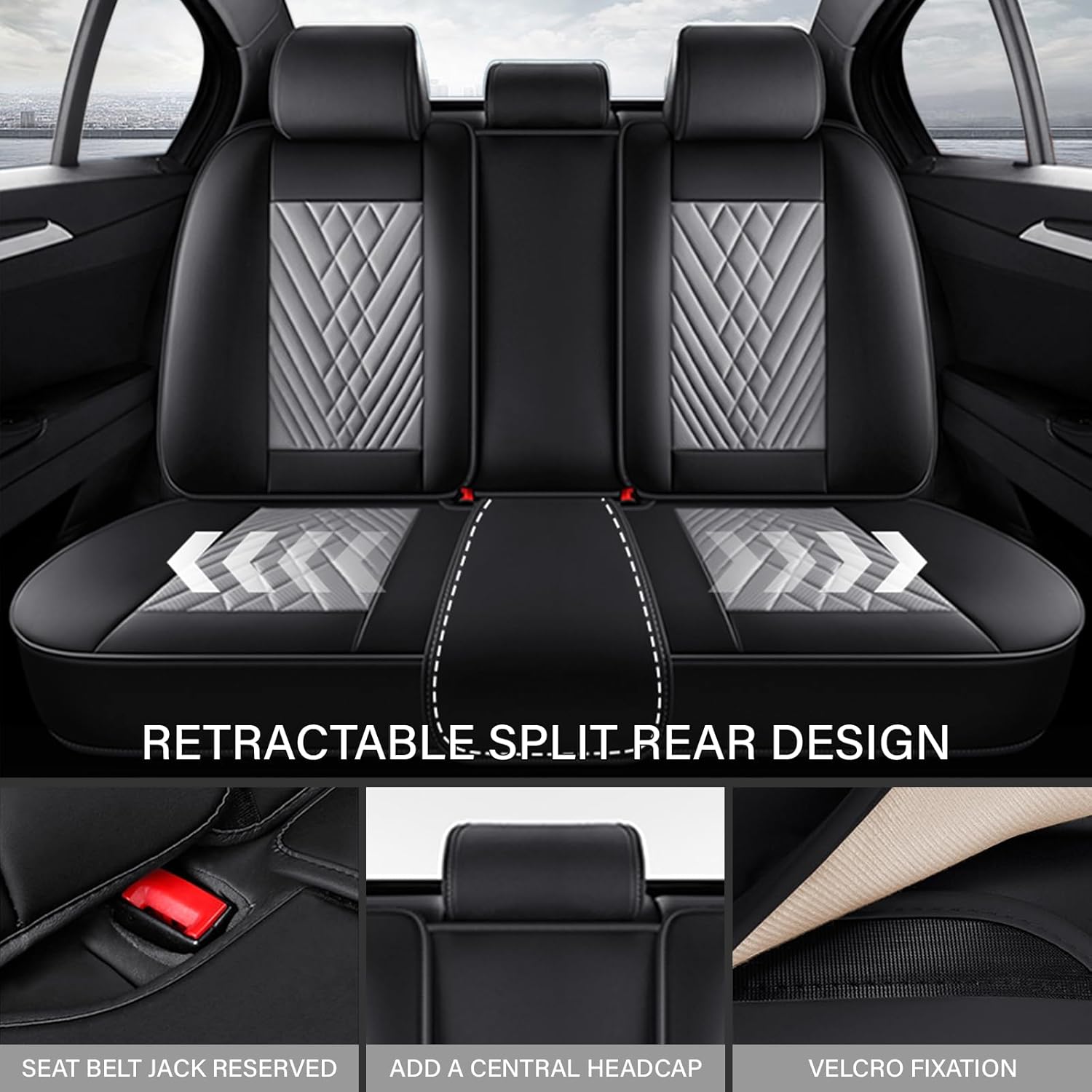 Car Seat Cover Fit 98% of Honda 2000-2025,Premium Nappa Leather Breathable Waterproof Sports Seat Cover,Easy to Install Automotive Seat Covers Front Pair（Black & Gray）