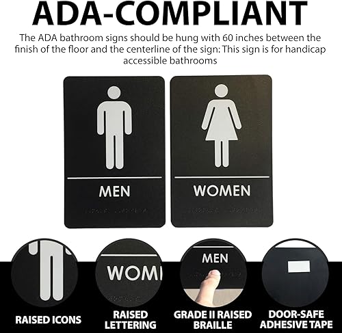 Miniatura 7 de Hecho en EE.UU. - Letreros de Baños para Hombres y Mujeres Compatibles con ADA, Señales de Puertas de Baño para Oficinas, Negocios y Restaurantes,