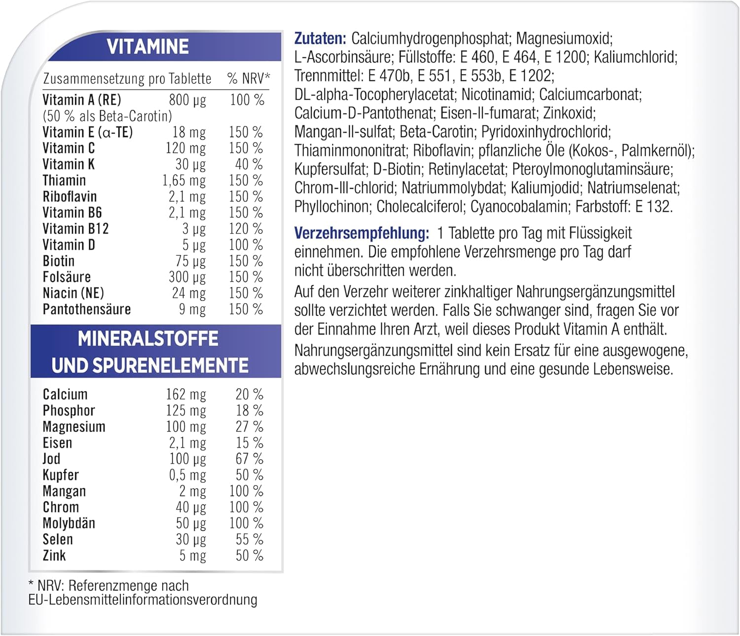 Multivitamin - Centrum Generation 50+ Hochwertiges Nahrungsergänzungsmittel mit Mikronährstoffen für Erwachsene ab 50 Jahren Vitamine Mineralstoffe Spurenelemente, 1x 180 Tabletten | Die hochwertige Komplettversorgung Generation 50+ mit lebensnotwendigen
