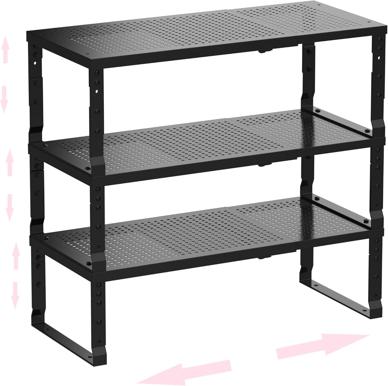 Metal Stackable Expandable Storage Shelf - Multi-Functional Home Storage Shelf, Suitable for Kitchen, Cabinet?Bathroom, Office, Garage, etc.?3PACKS/Black/Medium 3packs/Black Medium