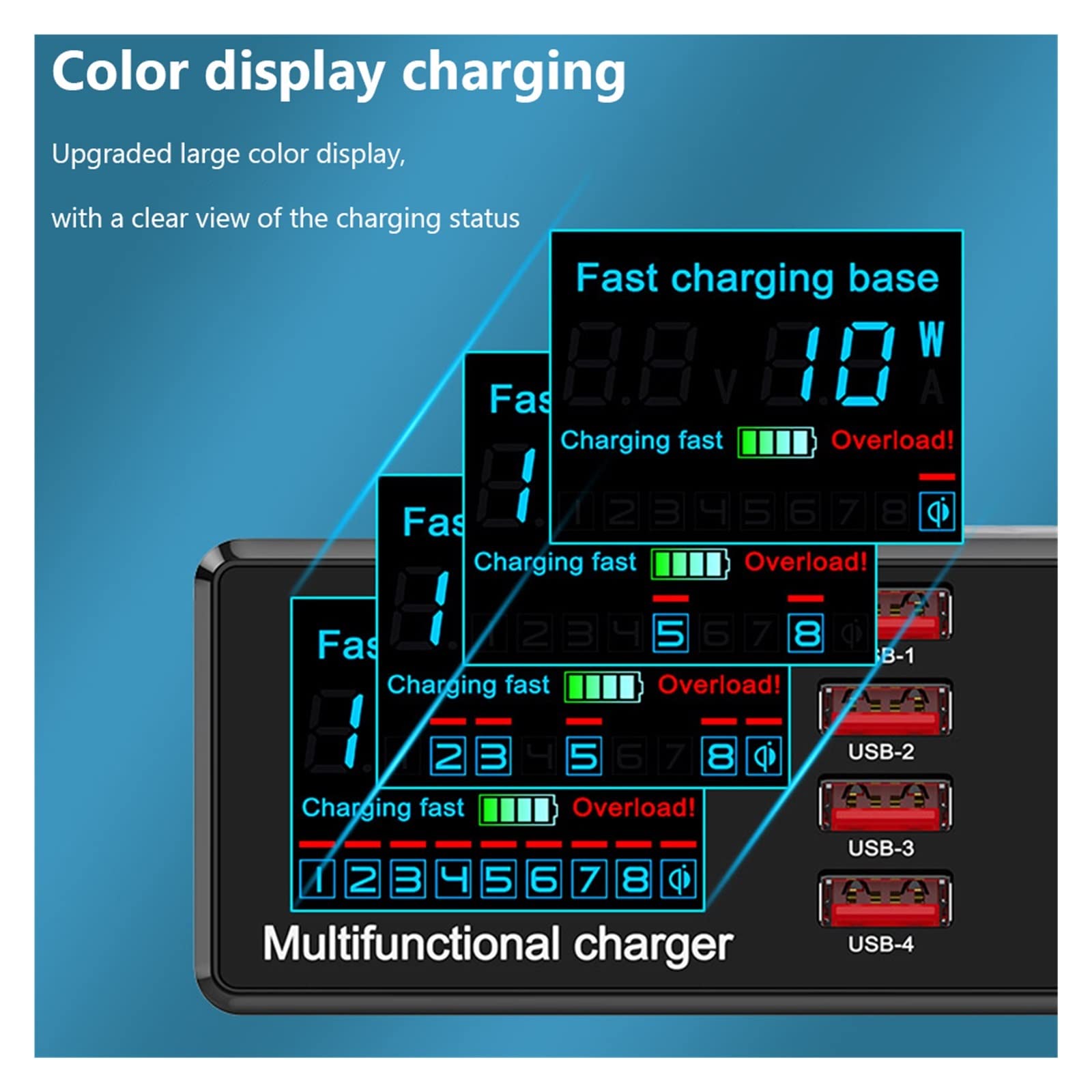 JIFOME Caricatore USB Caricabatterie Wireless da 100 W PD Caricabatterie USB for Caricabatterie rapido Stazione di Ricarica for Caricabatterie rapido con Display LCD