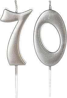 Silver 70th Birthday Candles for Cake, Number 70 7 Glitter Candle Party Anniversary Cakes Decoration for Kids Women or Men