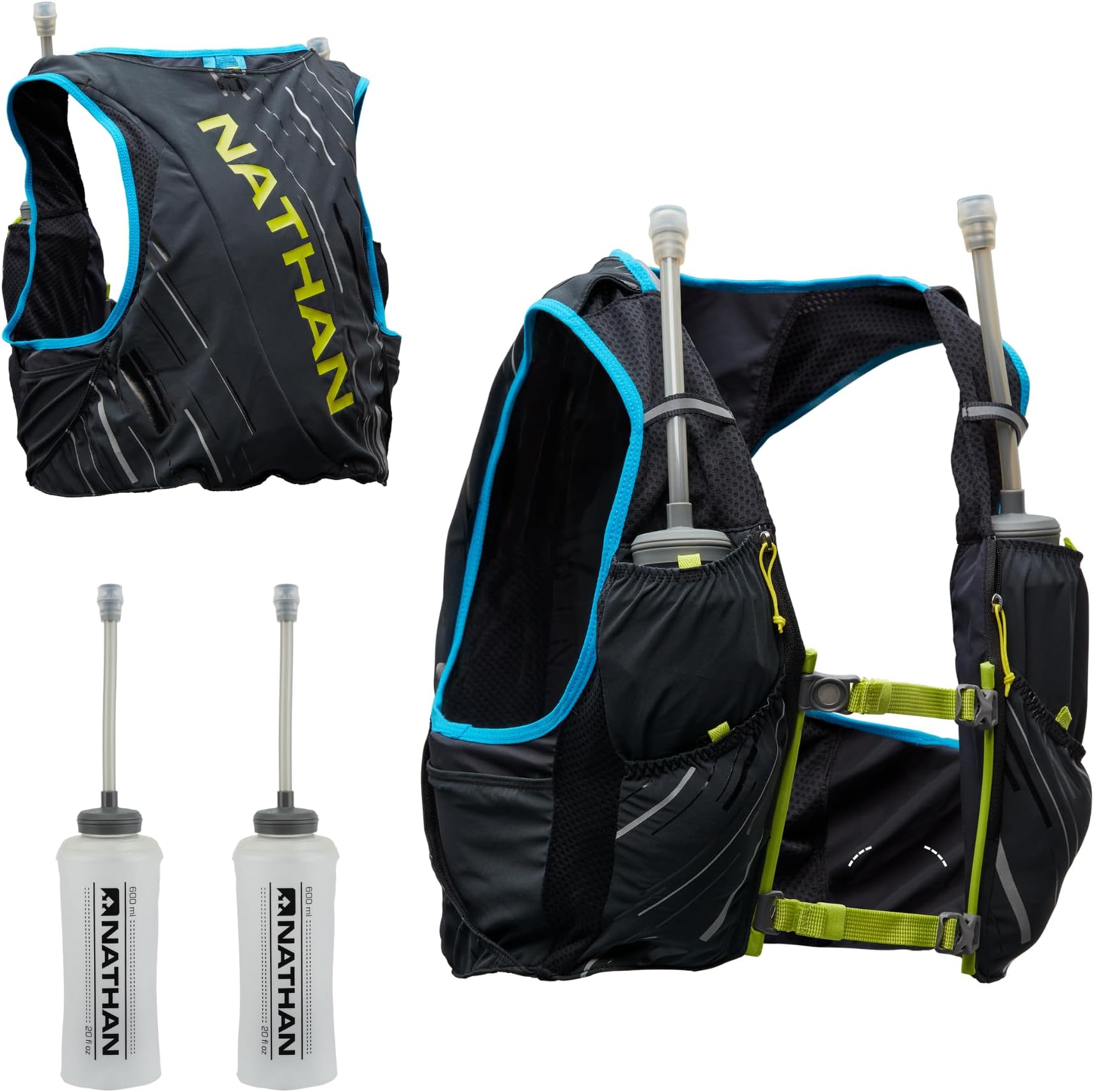 Men's Pinnacle Race Vest 4L Hydration Pack, Two 20 oz Soft Flasks, Running, Hiking, Water-Resistant, Moisture Wicking, Adjustable Straps