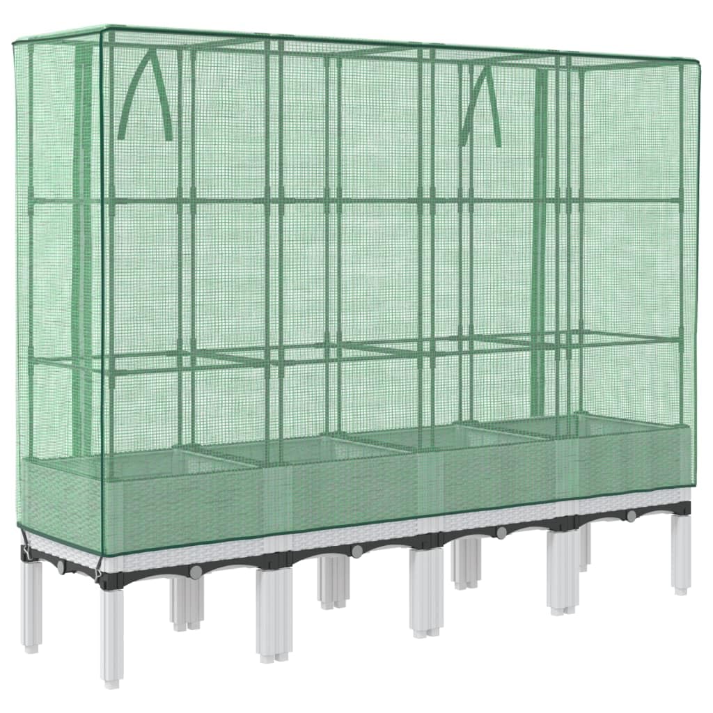 Bancal con accesorio de invernadero, aspecto de ratán, 160 x 40 x 140 cm, polipropileno, para jardín, terraza y balcón