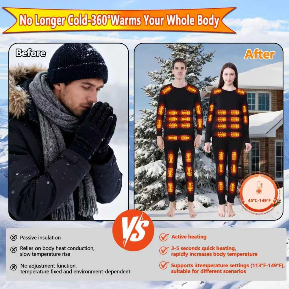 Completo Intimo Termico riscaldato da Uomini e Donne per Lo Sci Invernale,Tramite USB Riscaldamento Intelligente a 42 Zone Maglia e Pantaloni Termici S-4XL