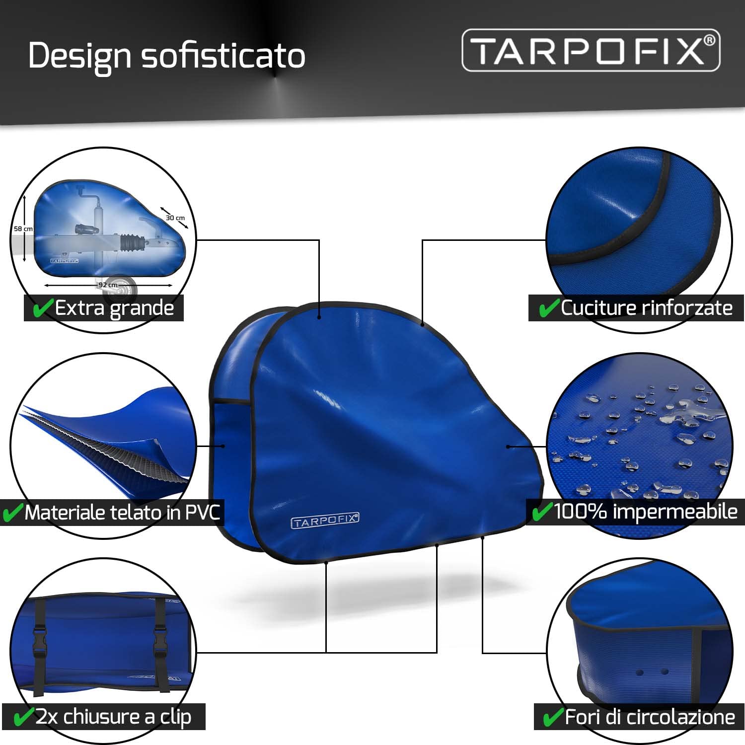 Tarpofix® Copritimone caravan in materiale telato per camion (PVC) con doppia chiusura a scatto - Copri gancio roulotte di ottima fattura per caravan e rimorchi per timone e gancio