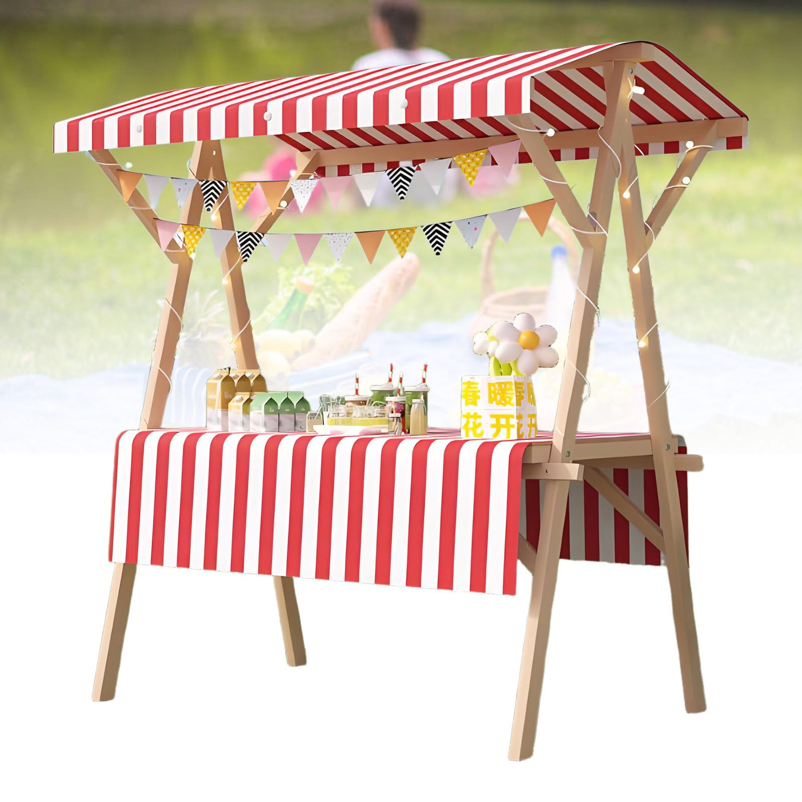 Carrito de helado portátil, ligero y plegable, con toldo, perfecto para ventas en calle, ferias de manualidades y mercados. Dimensiones: 120 x 60 x 200 cm