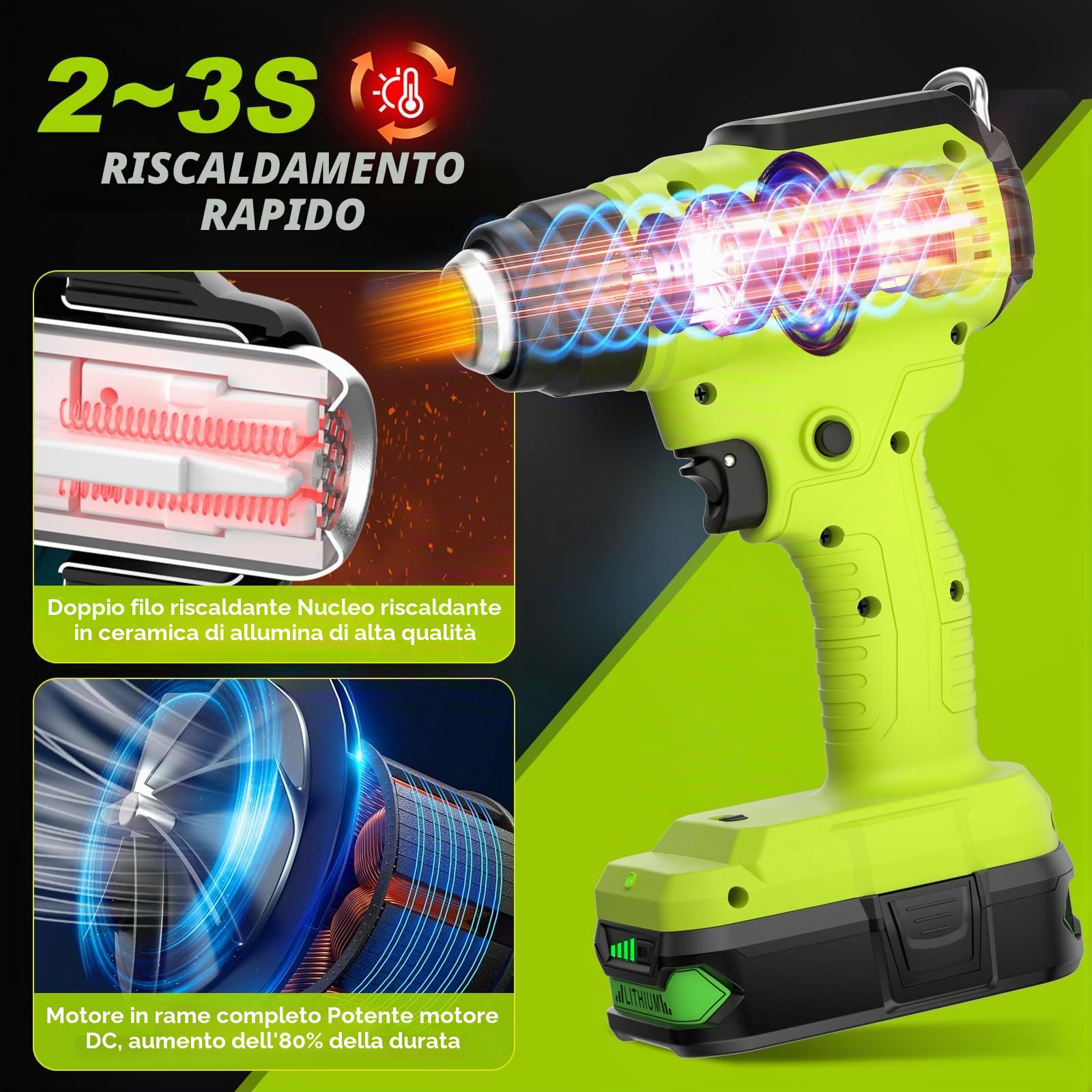 Pistola ad aria calda P108 a batteria per Ryobi 18 V One+ (senza batteria) pistola termica per saldatura, piegatura dei tubi, rimozione del colore, pistola termica con 4 ugelli.