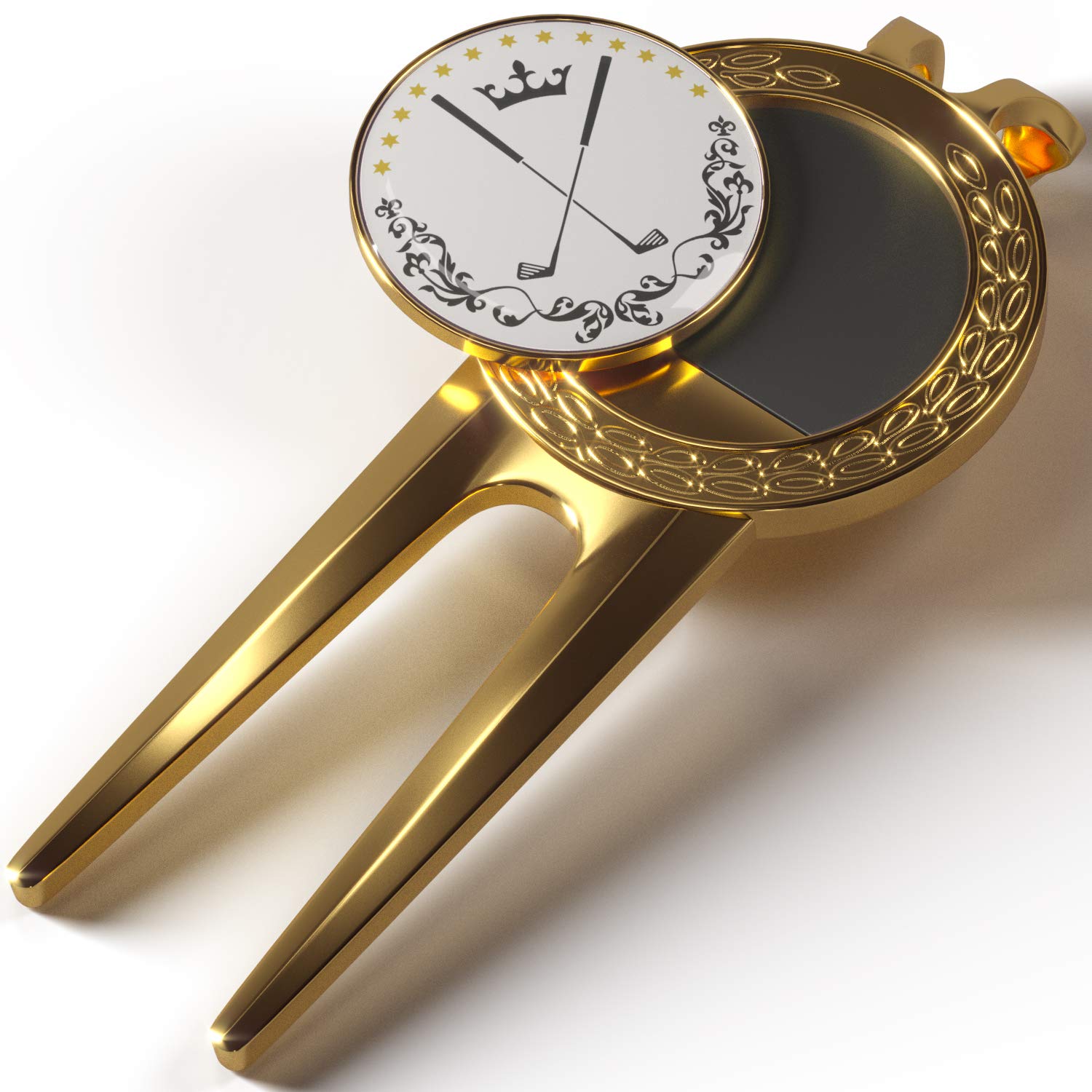 Pitchgabel Golf Divot Tool Magnet Ball Marker | Premium Qualität Ballmarker | Magnetisch Abnehmbarer Markierer | Ballmarkierung | Pitchmarken | Hochwertiger Marker | (Gold)