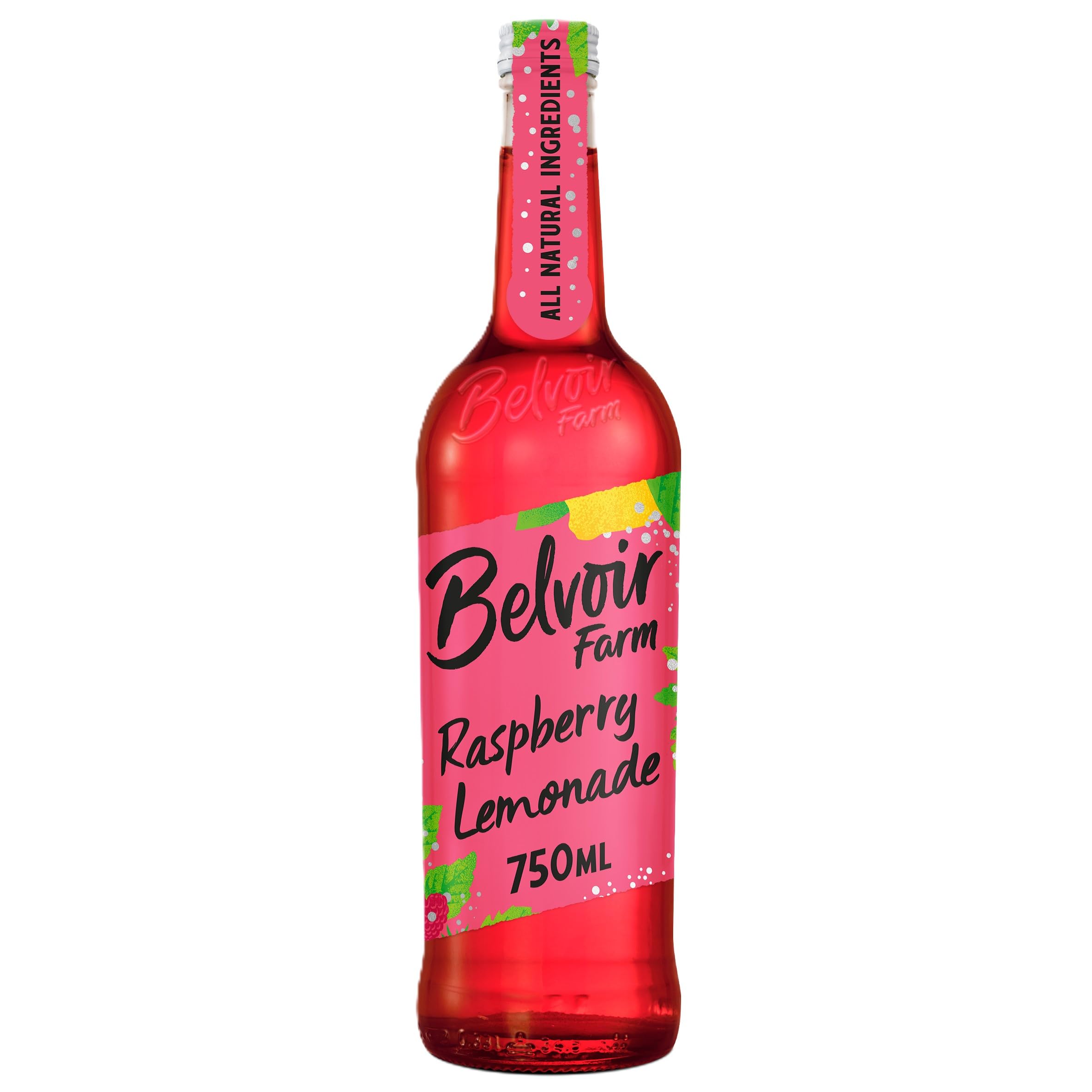 Belvoir Farm Raspberry Lemonade - Real Pressed Lemon & Raspberry Juices | Zingy Fresh Taste | Traditional Family Recipe | 100% Natural Ingredients | Suitable for Vegetarians - 6 x 750ml Bottles