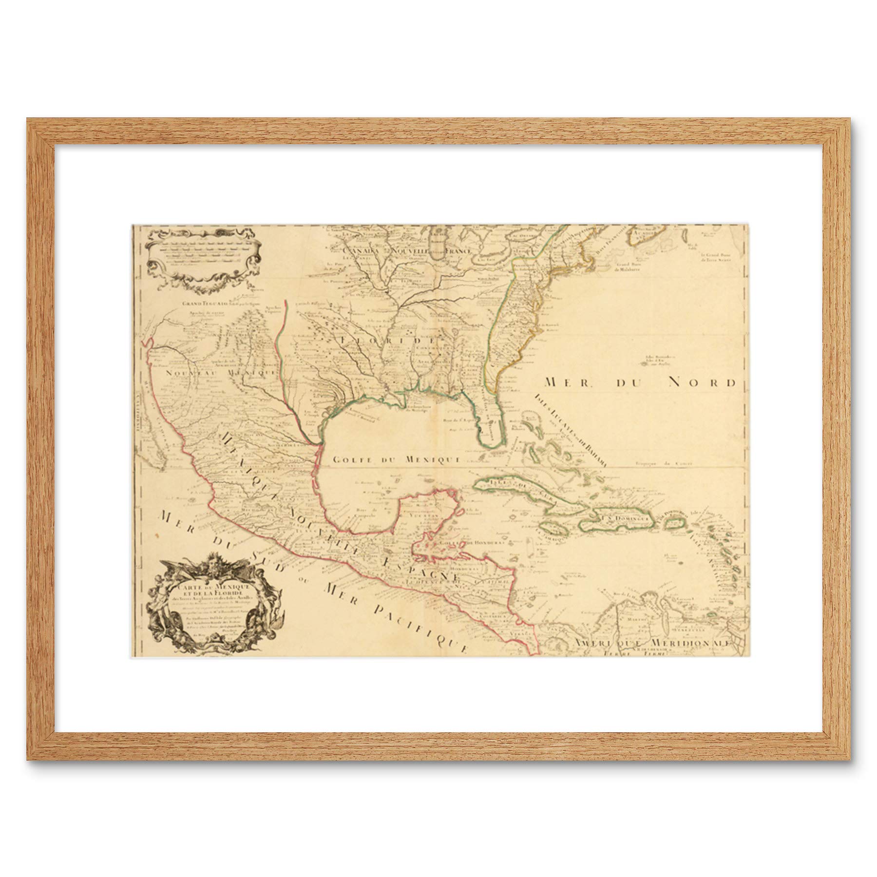 Wee Blue Coo Map Antique 1703 Mexico Carribean Islands Gulf Ocean France Art Framed Wall Art Print