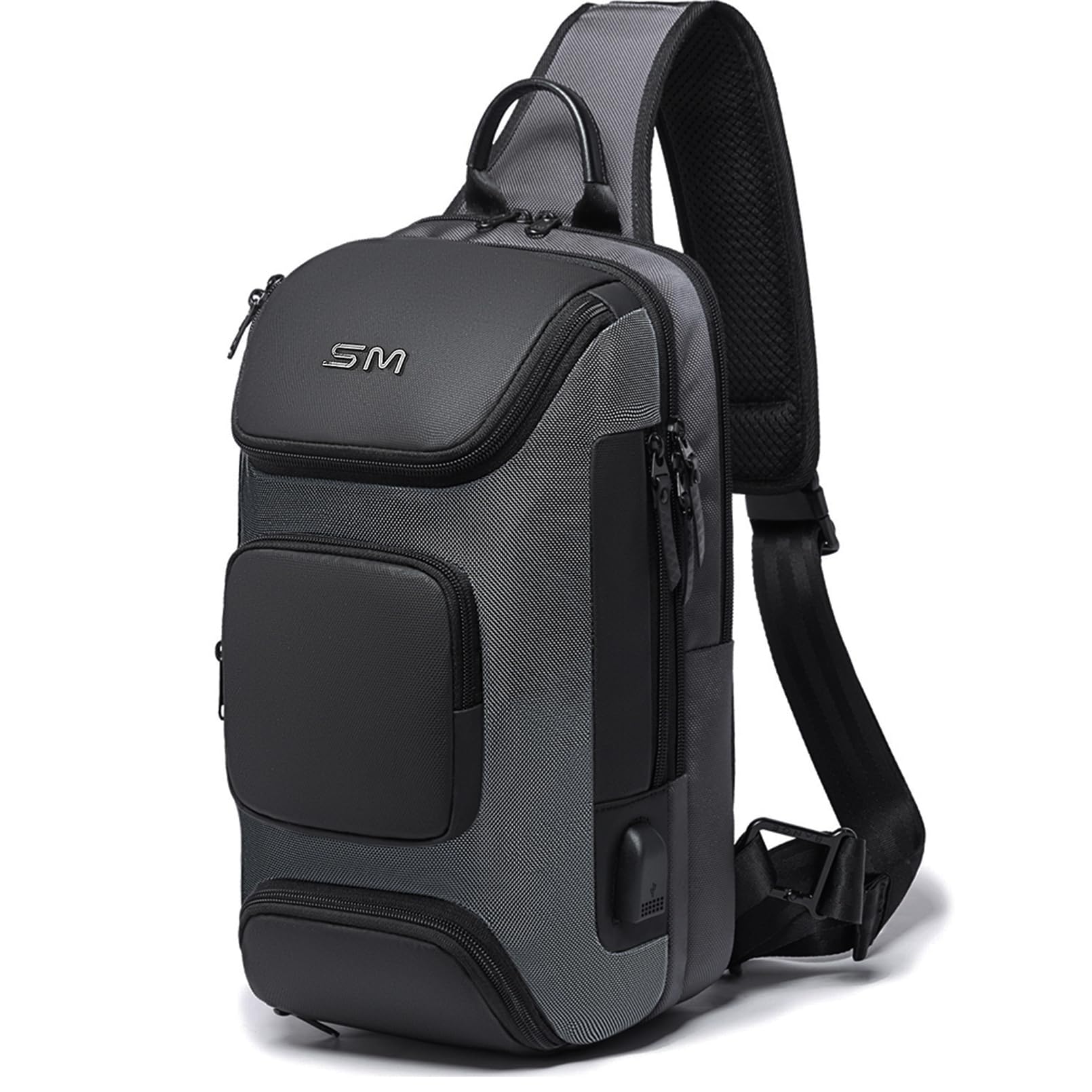 SMONT Sling Bag Crossbody for Men, 14.2 inch Anti Theft Waterproof Chest Shoulder Bag with USB Charging Port