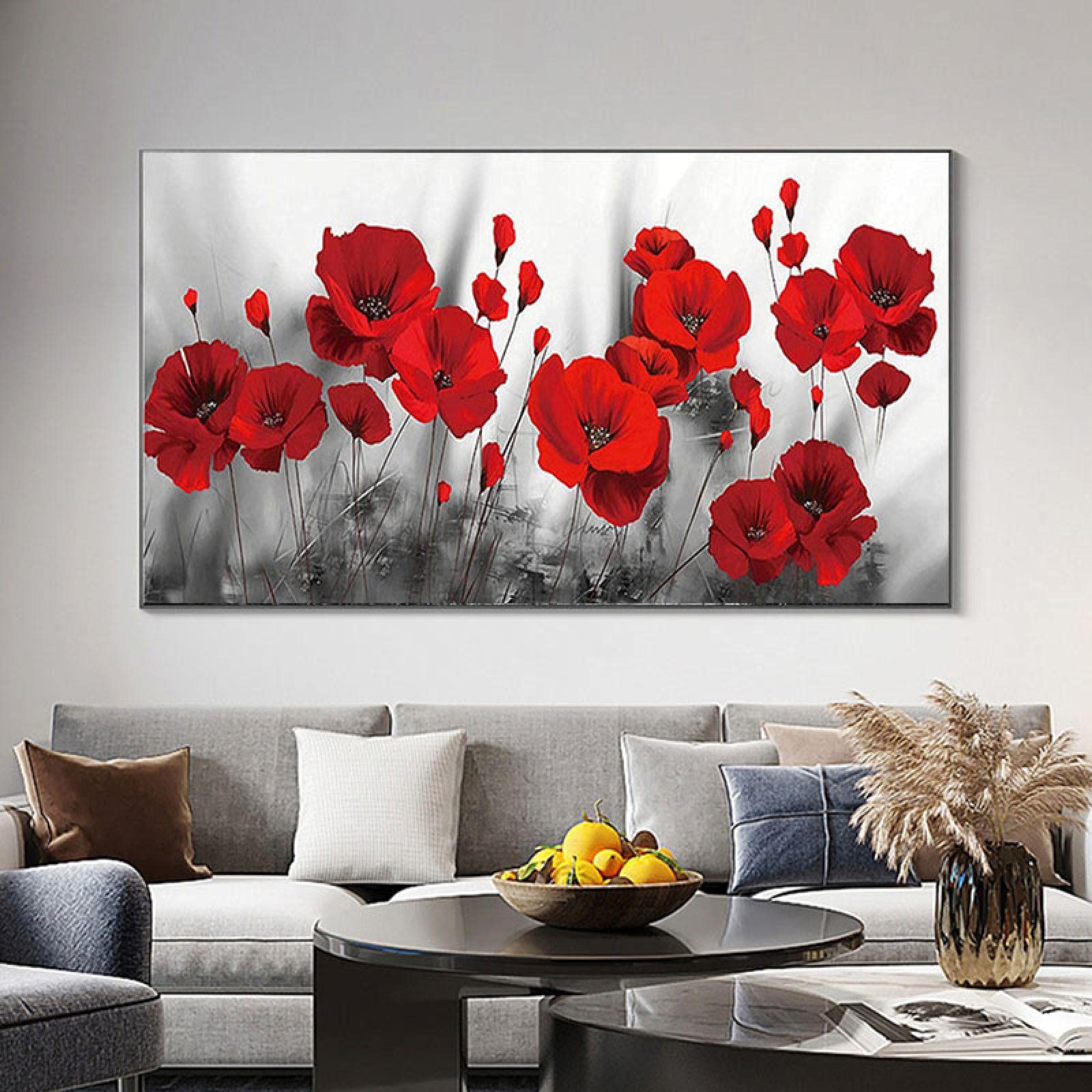 Amazon｜風景キャンバス絵画赤い花の写真花のポスターとリビングルーム