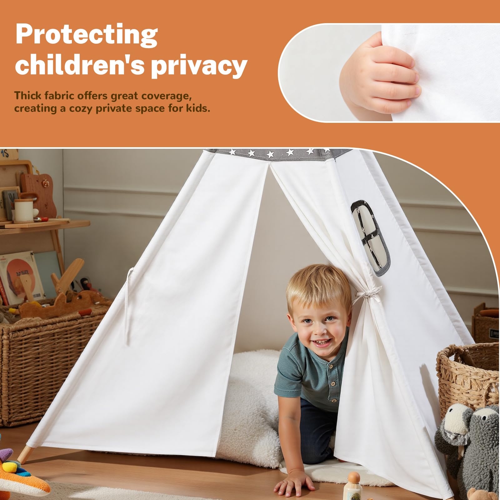 Sumbababy Tipi Infantil, Algodón Tienda de Campaña Interior Madera Portátil Cabañas para Niños, Tienda de Juego