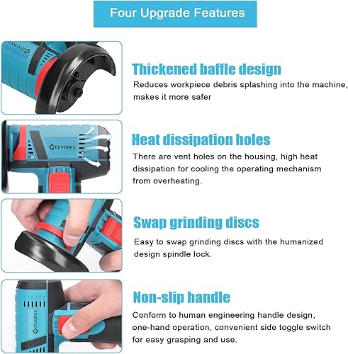 Miniatura 7 de Mini amoladora angular inalámbrica de 12 V 19500 RPM con 2 baterías de 2000 mAh, cuchillas de corte de nailon, disco de moliendadisco de corte de