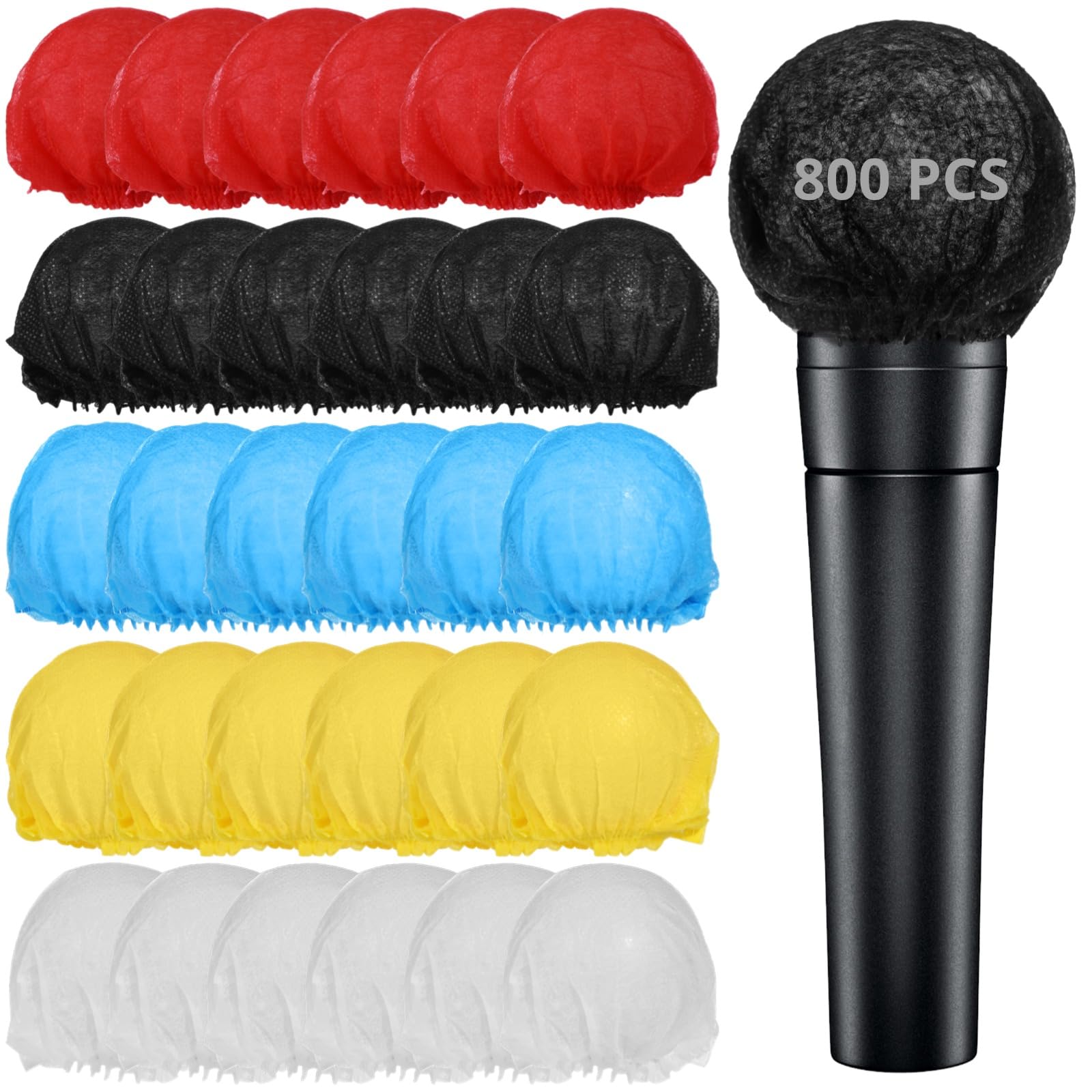 Lot de 800 housses de microphone jetables, non tissées et élastiques, emballées individuellement pour karaoké, enregistrement, performance sur scène