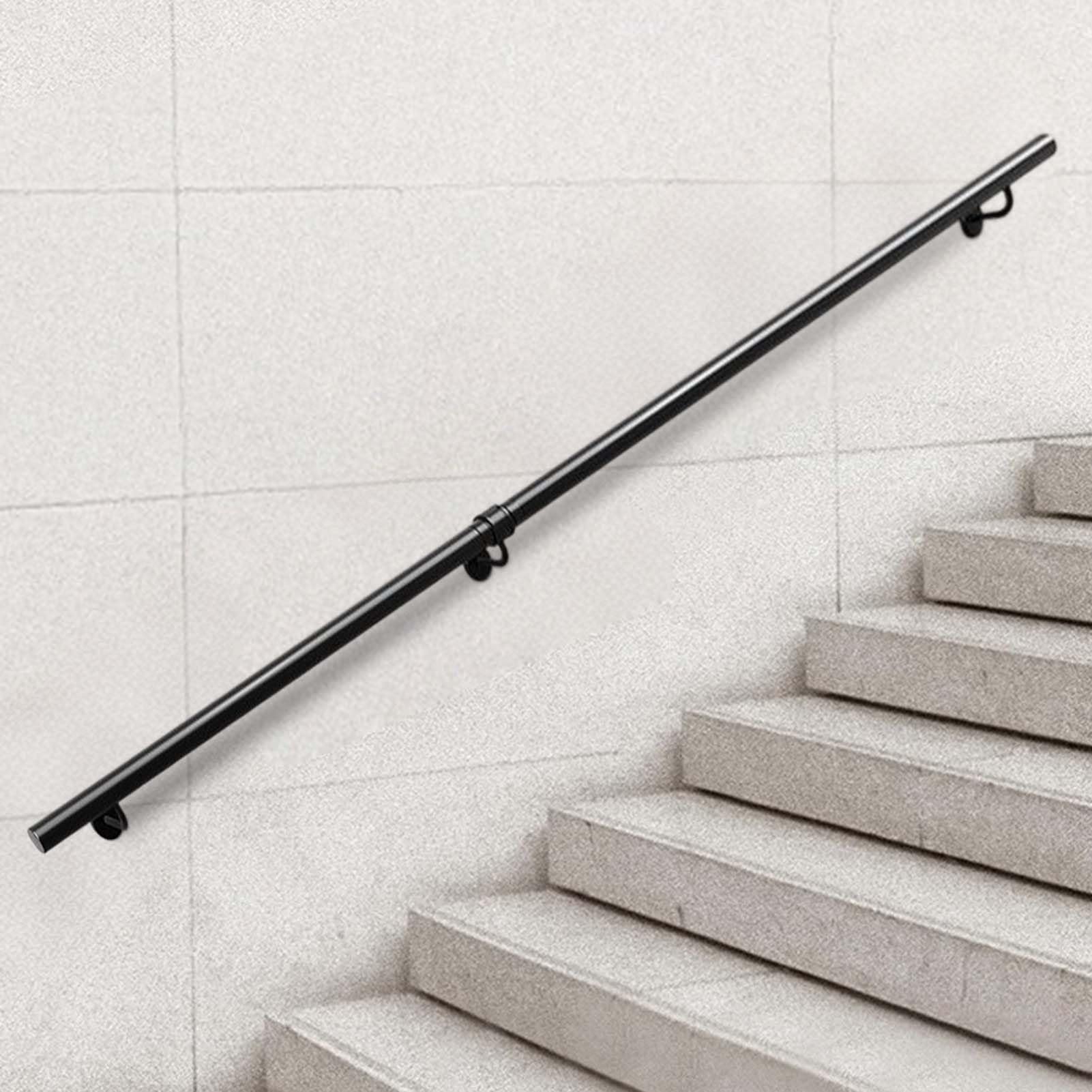 Rampe d'escalier noire en fer et kit de support mural de 1m à 6m
