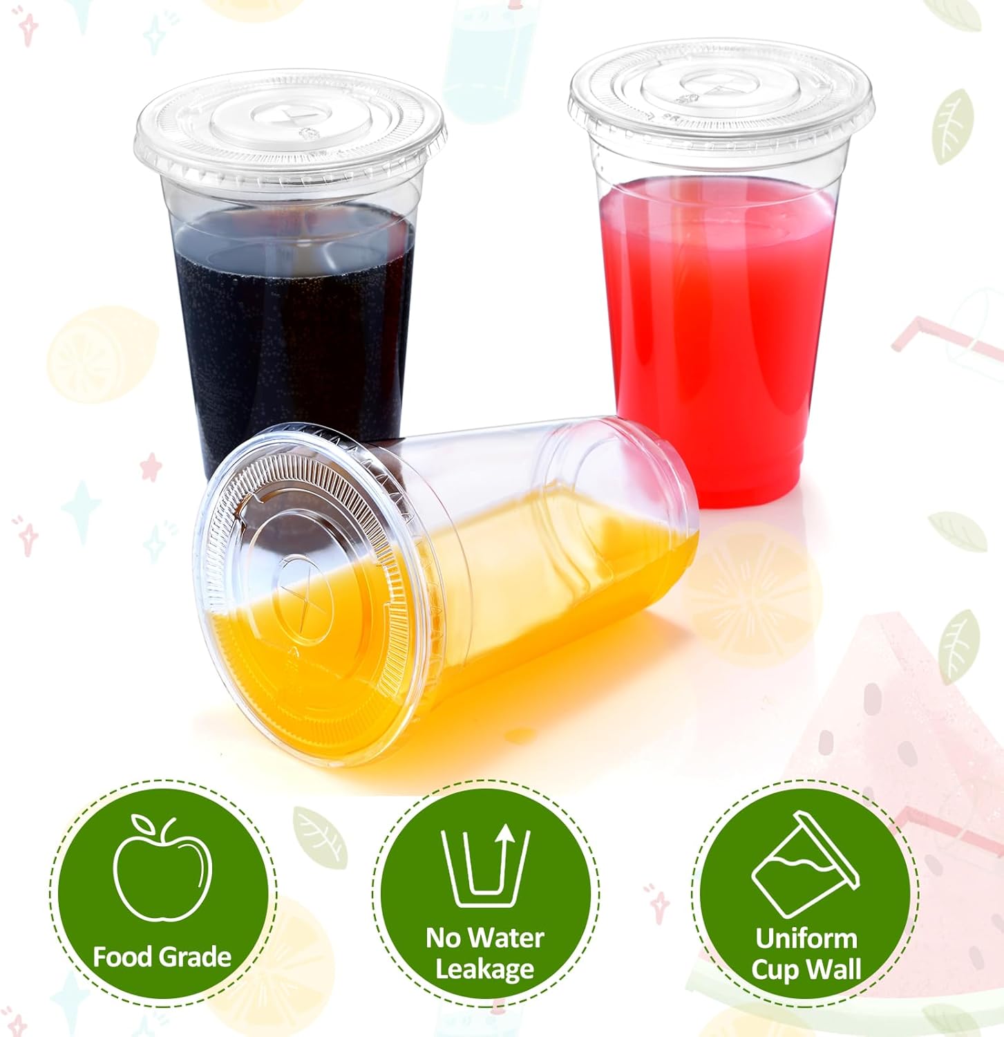 Plastic Cups with Lids, Clear Disposable To Go Cups with Lids for