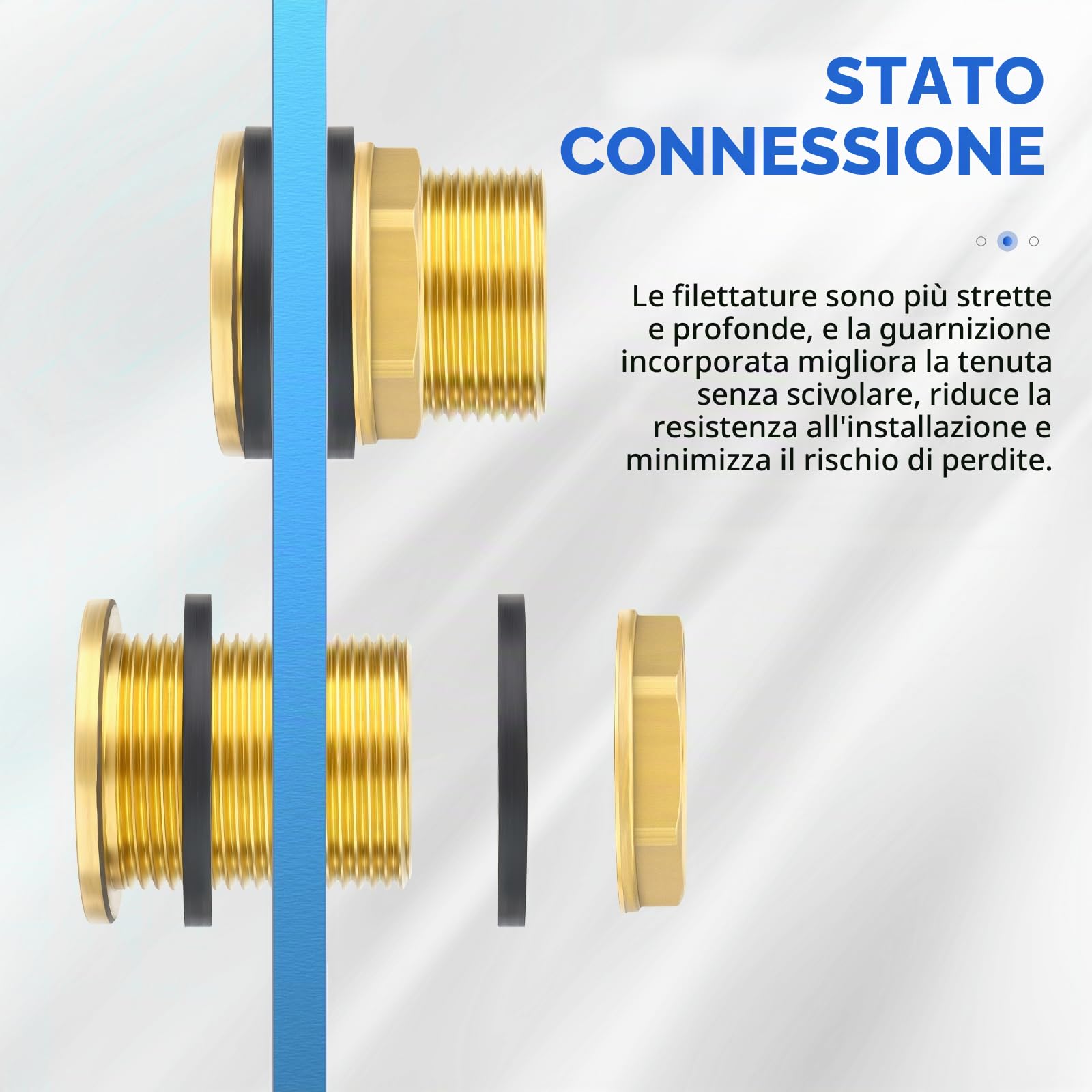 1 Pezzi connettori per Serbatoi d'Acqua in Ottone, Raccordo Maschio 2" BSP-Raccordo Femmina 1-1/2" BSP con 2 Anelli in Gomma per cisterne, acquari, vasche