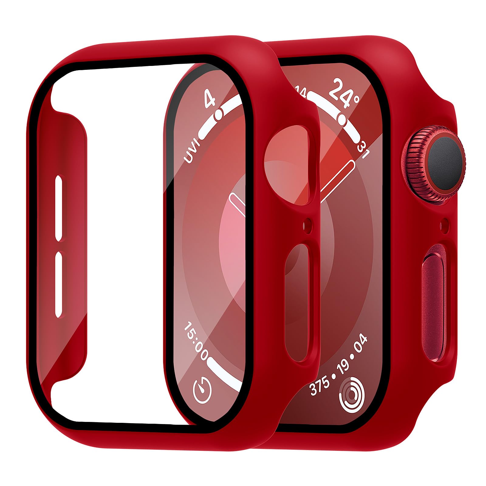 Smiling 2 Pack Case Built in Tempered Glass Screen Protector Compatible with Apple Watch Series 6/SE/Series 5/Series 4 44mm, Hard PC Case Overall Protective Cover- 1 Red + 1 Transparent