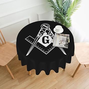 Masonic Symbols 60 Inch Round Decorative Tablecloth-Suitable for Dining Tables, Events and Home Decoration