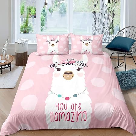 Cute Llama Bedding Set Girls Cartoon 