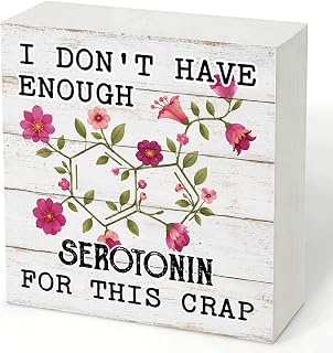 Funny Serotonin Wood Box Sign, This Crap Quote 5x5 Office Desk Decor | Freestanding 5x5 in sign for office desks and cubicles, ideal for stressed coworkers, admins, sarcastic friends and gifts