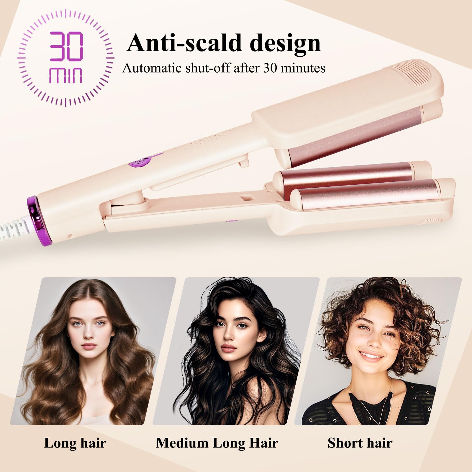 2 Fässer Meerjungfrau Welleneisen für Haare: 32mm Welleneisen Lockenstab, Beach Waves Lockenstab mit 4 Einstellbaren Temperaturen, Hitzeschutz & Reisesicherung | Locken für alle Haartypen