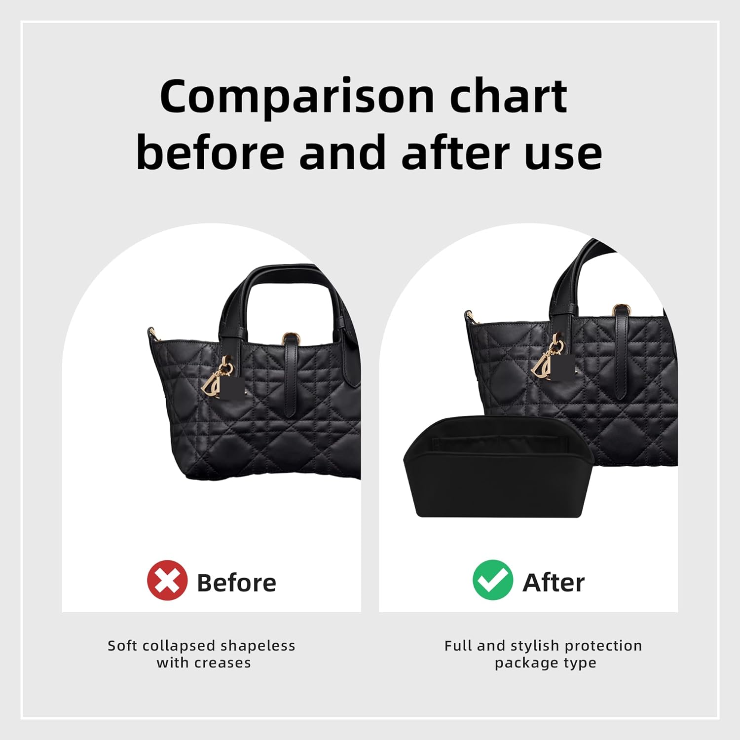 DGAZ Silk Purse Organizer Insert Fits Dior Toujours Bags，Silky Smooth Bag Organizer，Luxury Handbag & Tote Shaper(Black,Toujours M)