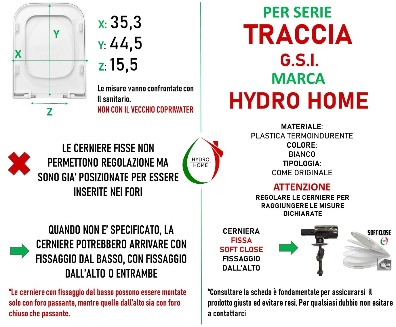 Copriwater Sedile Wc Traccia G.S.I. Termoindurente SOFT CLOSE avvolgente come originale by HYDRO HOME