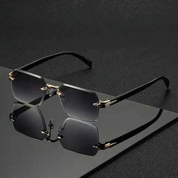 Occhiali da Sole Senza Montatura Rettangolari Moda Popolare Donna Uomo tonalità Quadrati Piccoli per Oculos Viaggio Estivi Maschili Femminili-Grigio - 2