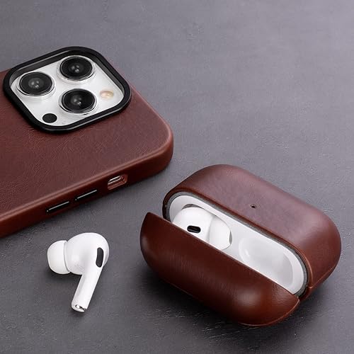Miniatura 7 de Maogoam Funda de cuero para AirPods Pro 2, funda de cuero curtido vegetal de cristal genuino para AirPods Pro de 2 generación (2022-2024), botón de