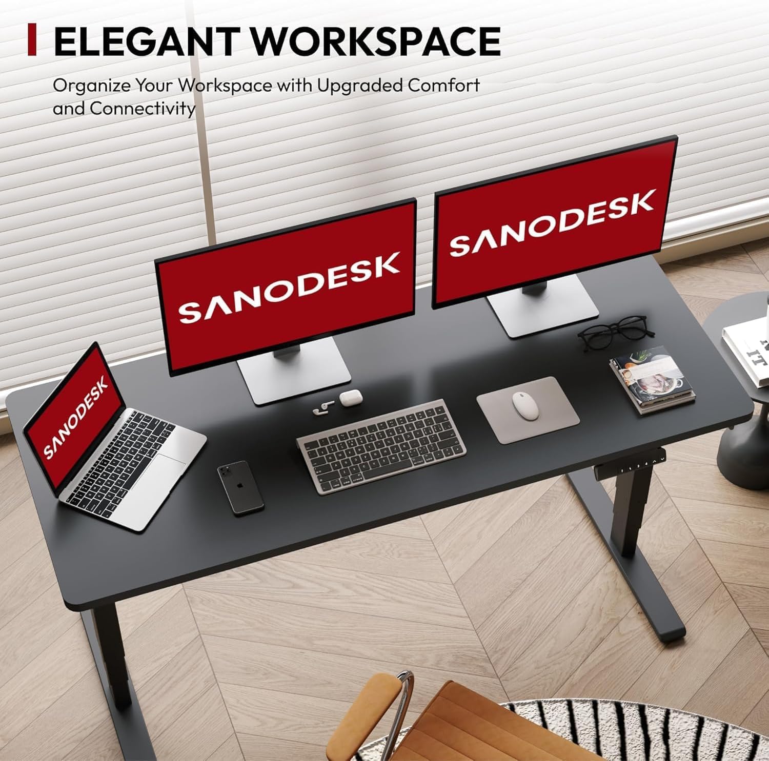 SANODESK Höhenverstellbarer Schreibtisch komplette Tischplatte Schreibtisch Höhenverstellbar Elektrisch Ergonomischer mit Flüsterleisem Dual-Motor 160x80cm