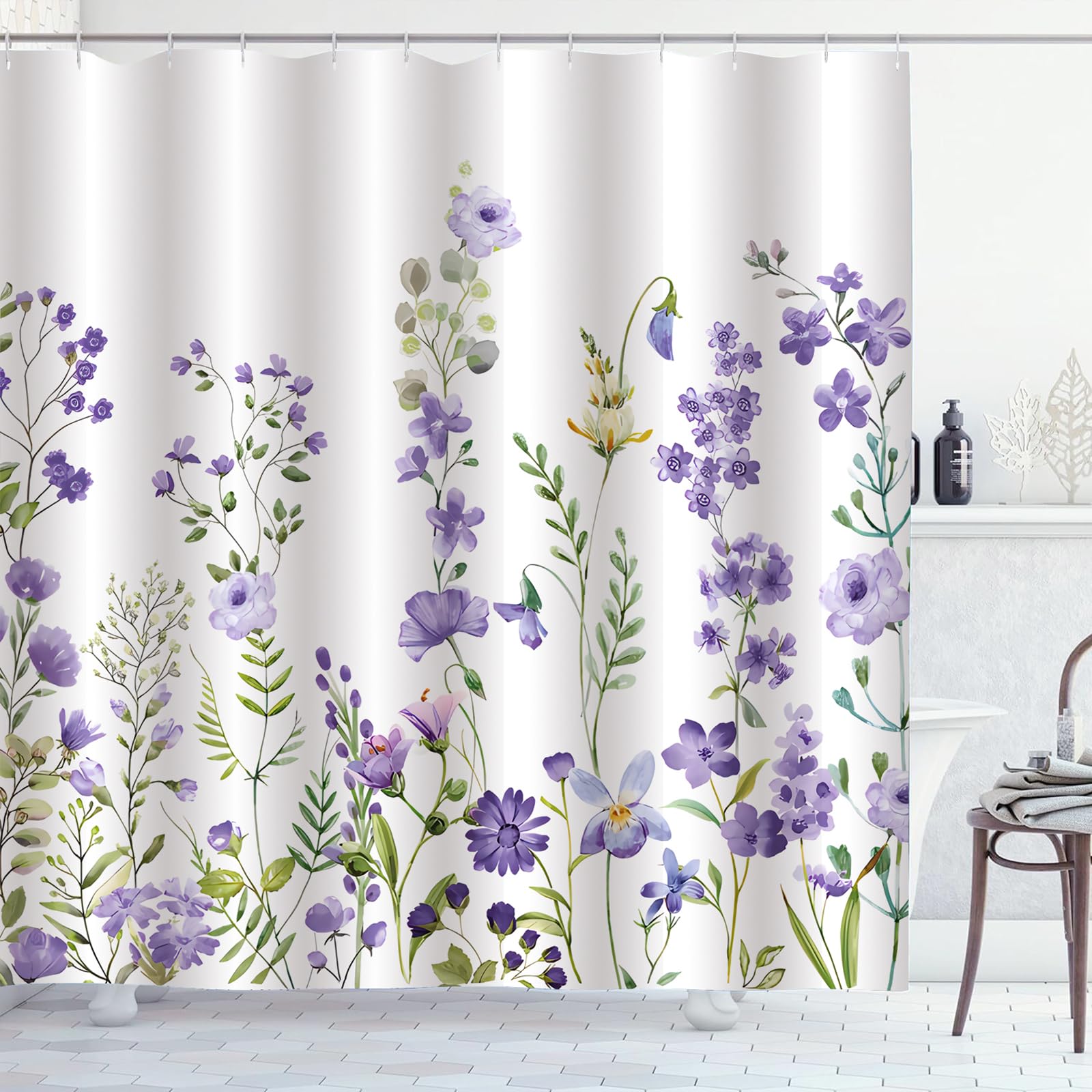 ZCHOMI Purple Spring Floral Shower Curtain Lilac Lavender Wisteria Flower Plant Shower Curtains for Bathroom Waterproof Polyester Fabric Bathroom