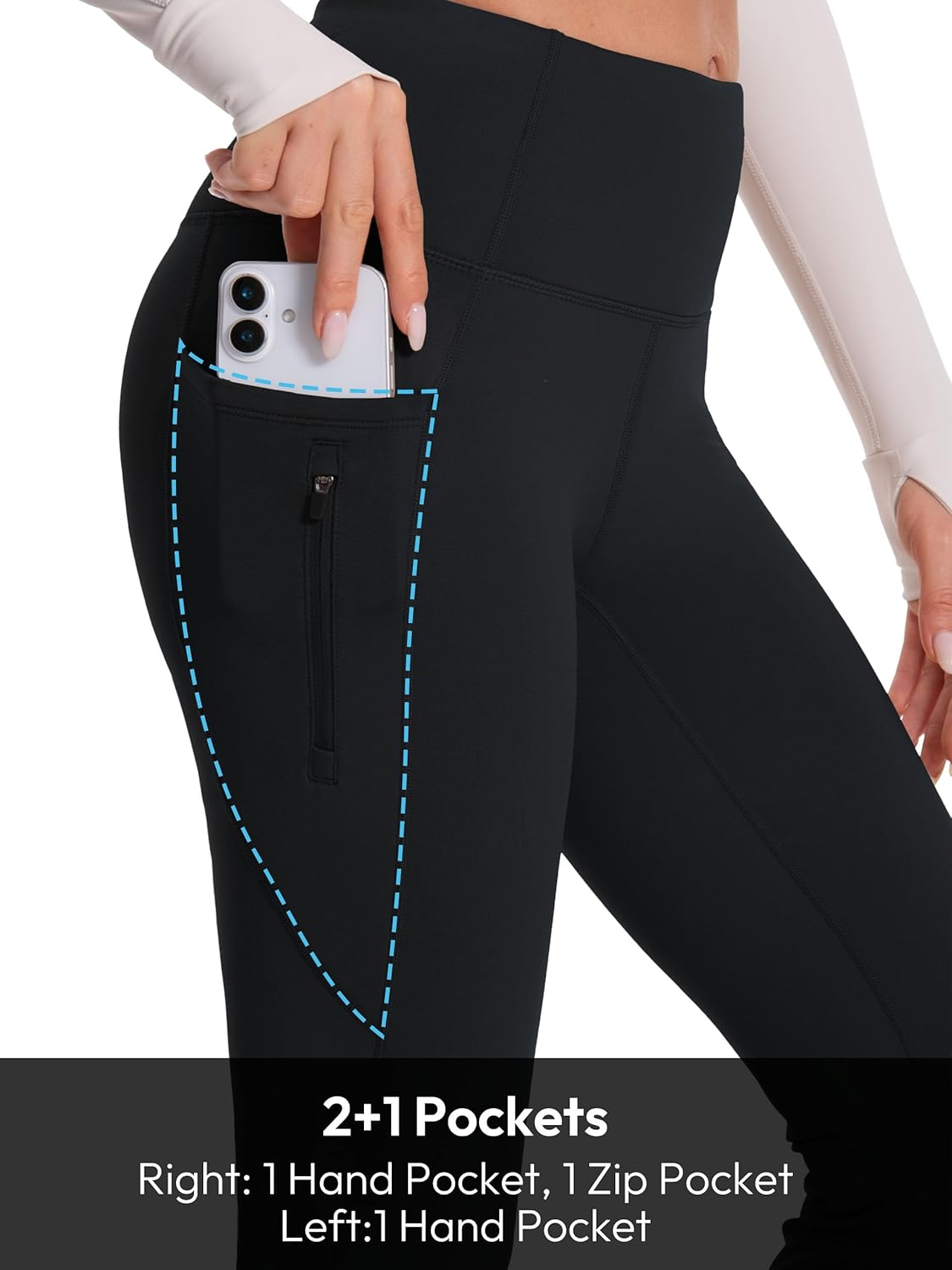 Tall Womens 32/34/36 Inseam Fleece Lined Leggings Thermal High Waisted Yoga Pants 3 Pockets Winter Warm Bottoms - Image 6