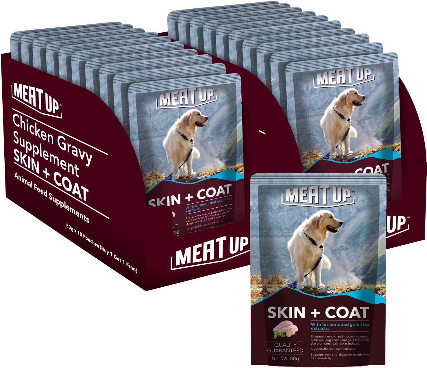 Meat Up Chicken Gravy Supplement, Skin+Coat- 80g, Pack of 10 ( Buy 1 Get 1 Free)