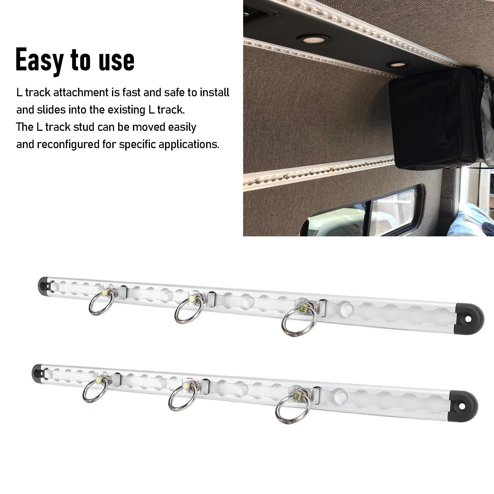 Qqmora L-Schienen-Zurrsystem, L-Schienen, Ladungssicherung, 59,9 cm (23,6 Zoll) Eloxierte Aluminiumschiene mit 6 Einzelnen Bolzenbefestigungs-Rundringen für LKW-Ladeflächen, Anhänger,