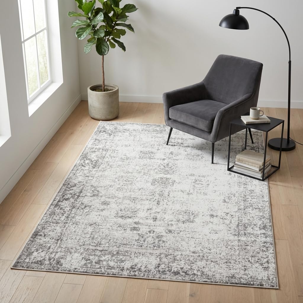 Sofia Collection Area Rug - Casino (5' 3" x 8' Rectangle, Gray/ Beige)