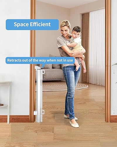 Miniatura 4 de Puerta retráctil para bebé, puerta de malla para bebés o puerta de malla para perros, 33 pulgadas de alto, se extiende hasta 55 pulgadas de ancho,